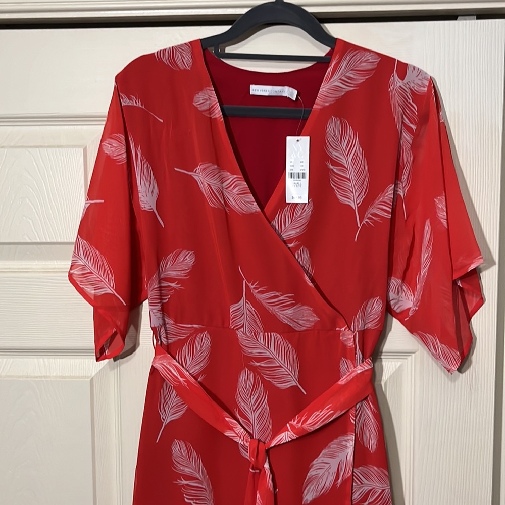 New York & Company Red with Grey Print Maxi Dress.  Size-S/P.  New with Tags.